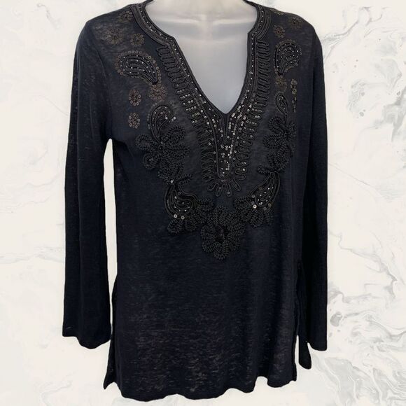Black Embroidered Tunic- Size Small- Black - Picture 3 of 7
